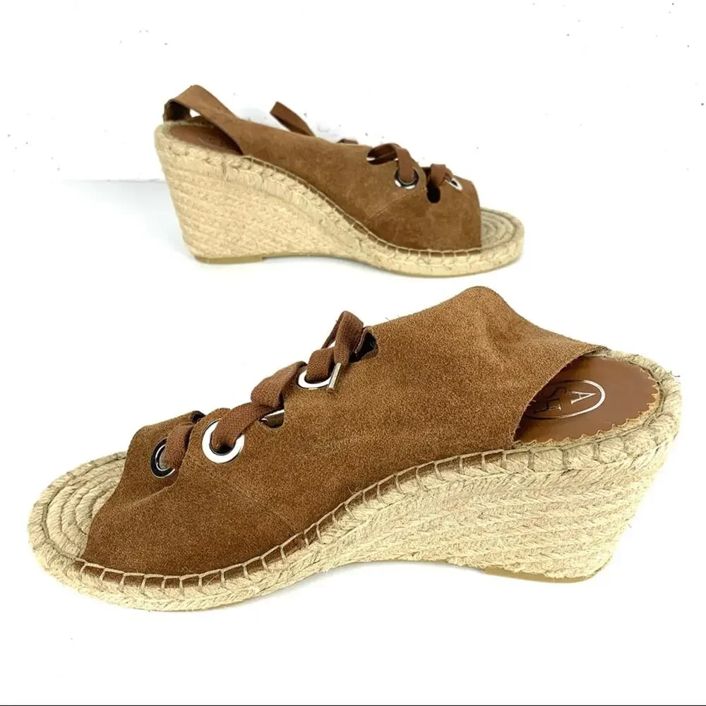 Ash Patty Suede Lace Up Espadrille Wedge Ankle Strap Cutouts Brown Size 41